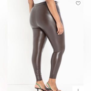 ELOQUI Brown Eco Faux Leather Pull On Elastic Waist Leggings Women Size 22 NWT
